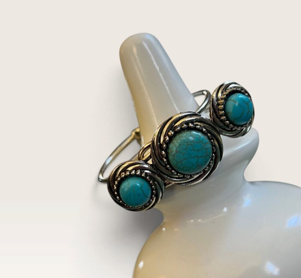 Silver-Tone Hinged Bracelet with Turquoise-Color Stones